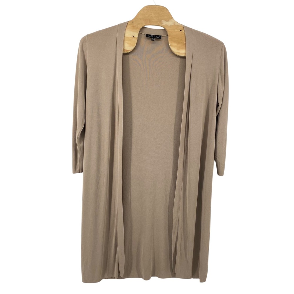 ELOQUII Cardigan Women‎ 18/20 Tan Open Front Longline Side Slit Duster Sweater